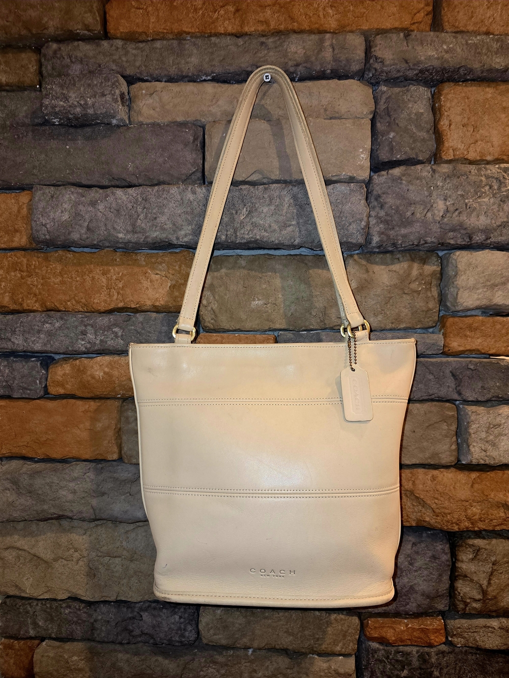 Vintage COACH 9098 Ivory Bone Leather Tribeca Tote Shoulder Bag USA 1997 *READ*